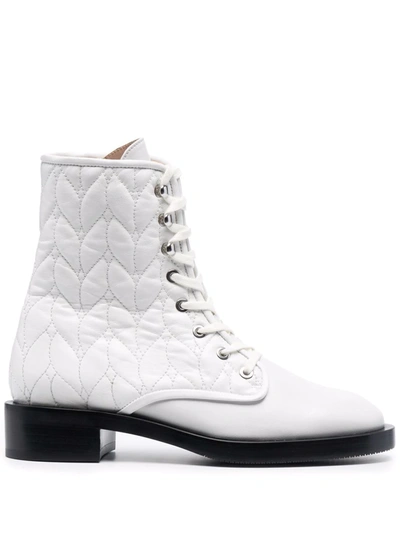 Stuart Weitzman Quilted Lace-up Boots In White