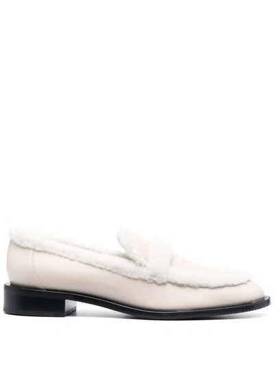 Stuart Weitzman Shearling Trim Loafers In White