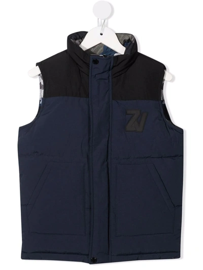 Zadig & Voltaire Kids' Reversible Camouflage Padded Gilet In Blue