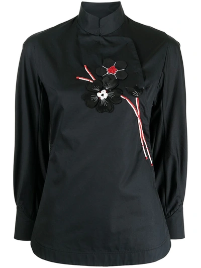 Shiatzy Chen Appliqued Mandarin Collar Top In Black