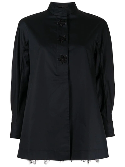 Shiatzy Chen Lace Satin Blossom Shirt In Black