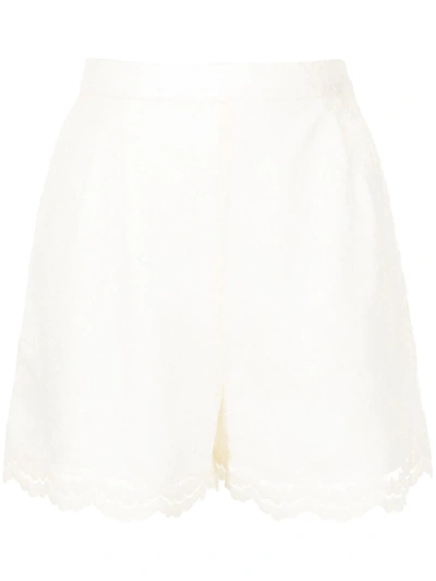 Shiatzy Chen Floral Lace-trim Shorts In White