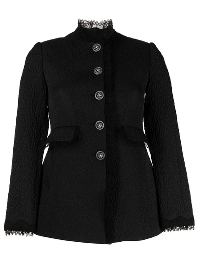 Shiatzy Chen Lace-trim Buttoned-up Fitted Jacket In Black