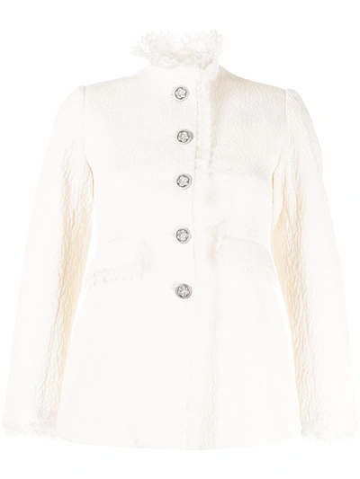 Shiatzy Chen Lace-trim Buttoned-up Fitted Jacket In White