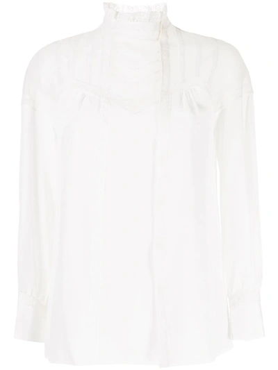 Shiatzy Chen Tulle Panelled Silk Blouse In White