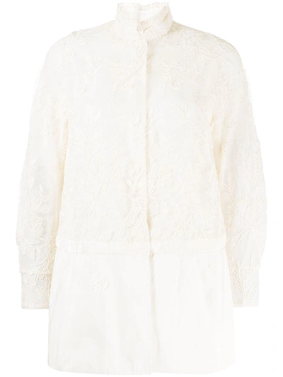 Shiatzy Chen Embroidered Lace Panel Jacket In White