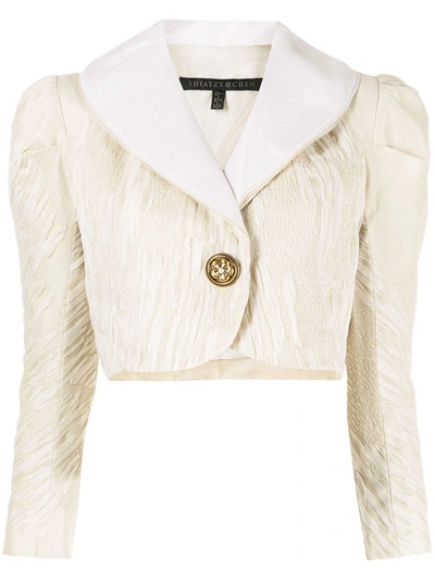 Shiatzy Chen Ruched Cropped Jacket In Yellow