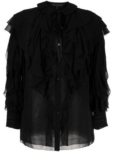 Shiatzy Chen Ruffle Embellished Silk Blouse In Black