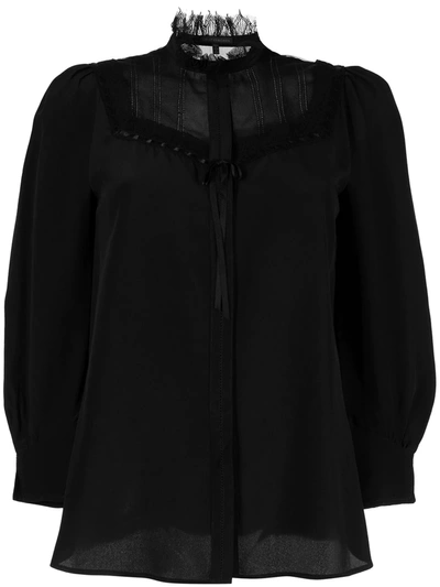 Shiatzy Chen Lace Collar Silk Blouse In Black