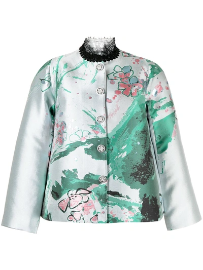 Shiatzy Chen Lace Collar Jacquard Jacket In Green