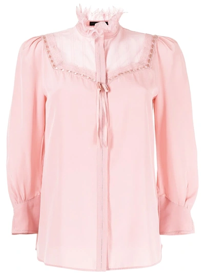 Shiatzy Chen Lace Collar Silk Blouse In Pink