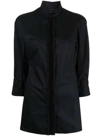 Shiatzy Chen Mandarin Collar Cotton Shirt In Black