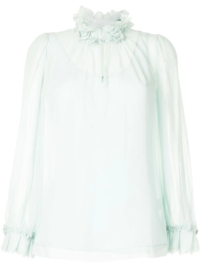Shiatzy Chen Frilled Long-sleeve Blouse In Blue