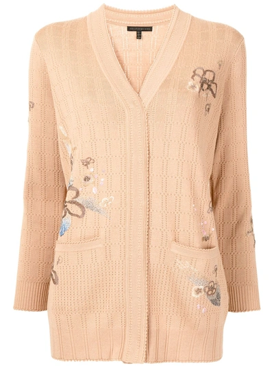 Shiatzy Chen Floral Embroidered Cardigan In Brown