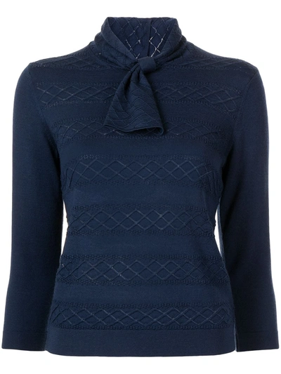 Shiatzy Chen Knotted Collar Knitted Top In Blue