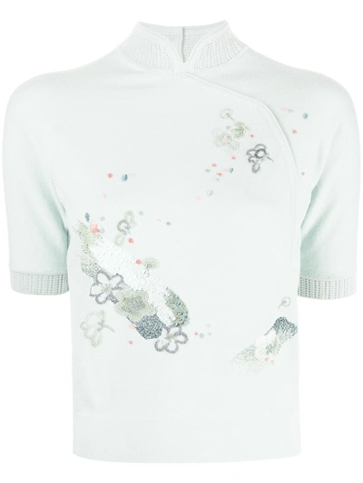 Shiatzy Chen Mandarin Collar Top In Green