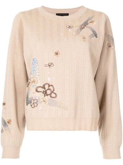 Shiatzy Chen Embroidered Crew-neck Jumper In Brown