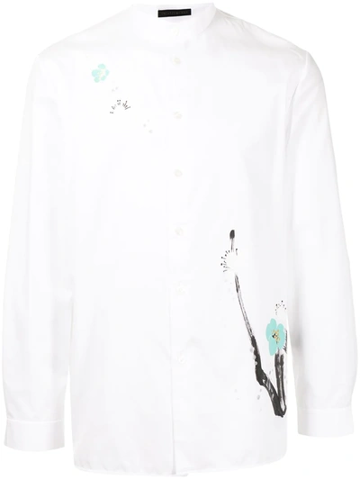 Shiatzy Chen Mandarin Collar Hand Drawn Shirt In White