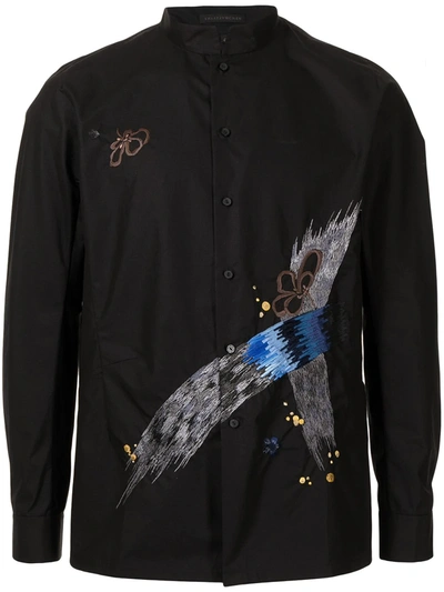 Shiatzy Chen Embroidered Mandarin-collar Cotton Shirt In Black