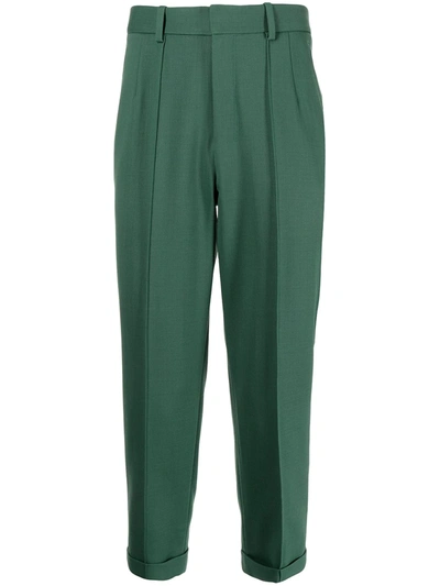 Shiatzy Chen Pressed-crease Wool Tailored Trousers In Green