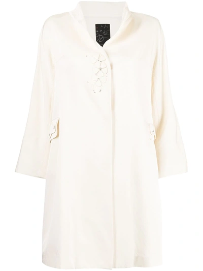 Shiatzy Chen Appliqué-detail High-neck Coat In White