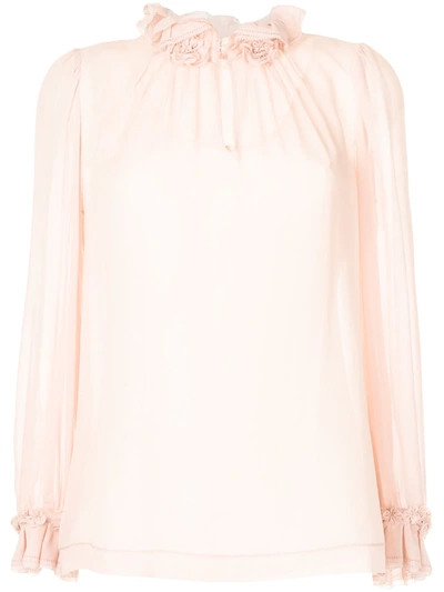 Shiatzy Chen Frilled Long-sleeve Blouse In Pink