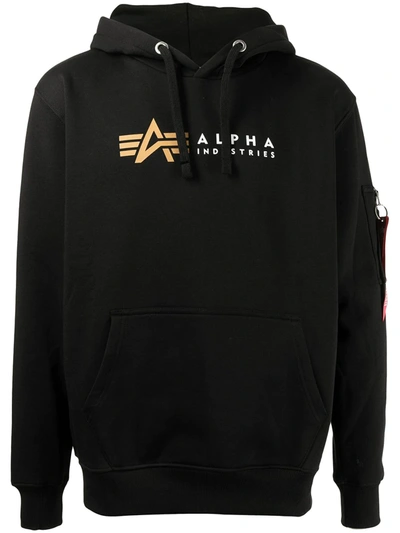 Alpha Industries Logo-print Pullover Hoodie In Black