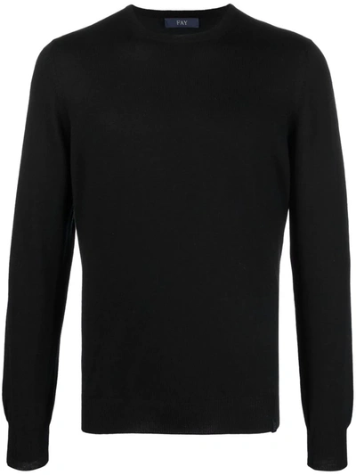Fay Crew Neck Knitted Jumper In Black