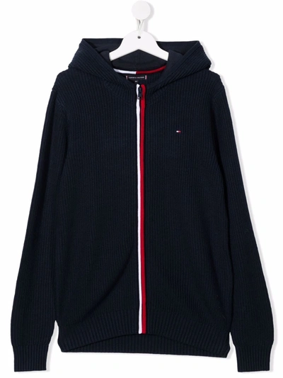 Tommy Hilfiger Junior Teen Logo-embroidered Zip-through Knitted Hoodie In Blue