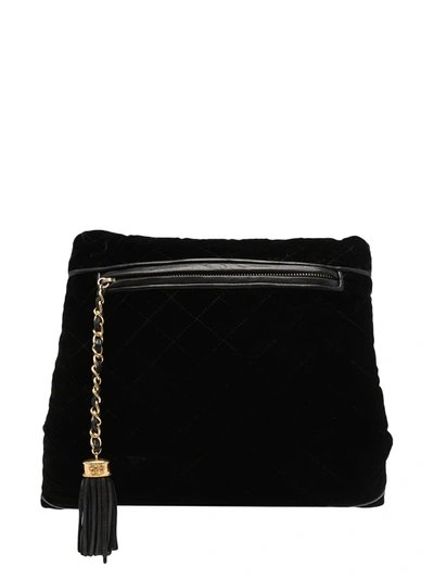 Pre-owned Chanel 1985-1993 Diamond-quilted Tassel Clutch In Black