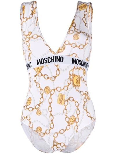 Moschino Teddy Chain-print Bodysuit In White