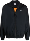 Nike Nrg Solo Swoosh Satin Bomber Jacket In Black/kumquat/white