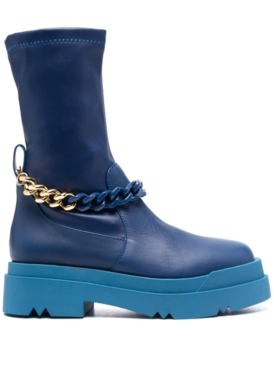 Liu •jo Chain-detail Leather Boots In Blue