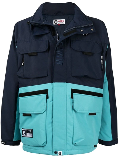 Aape By A Bathing Ape Two-tone Embroidered-logo Windbreaker In Blue