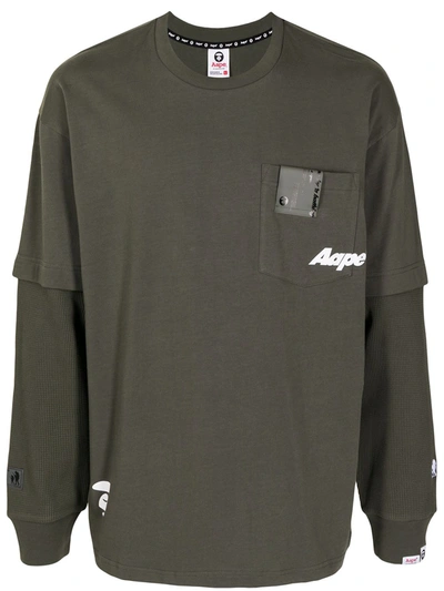 Aape By A Bathing Ape Logo-print Long-sleeve T-shirt In Green