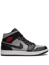 Jordan Nike Air  1 Mid Sneaker In Grey/ Black/ Red