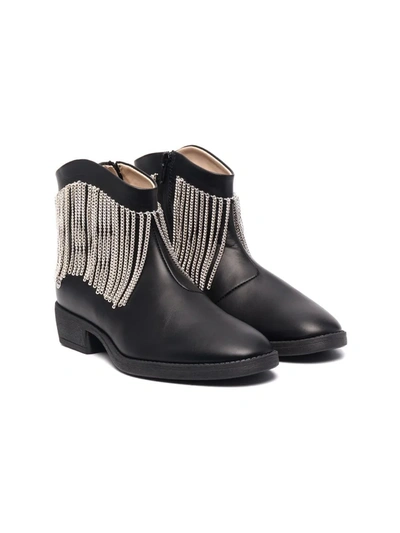 Florens Teen Chain Detail Ankle Boots In Black