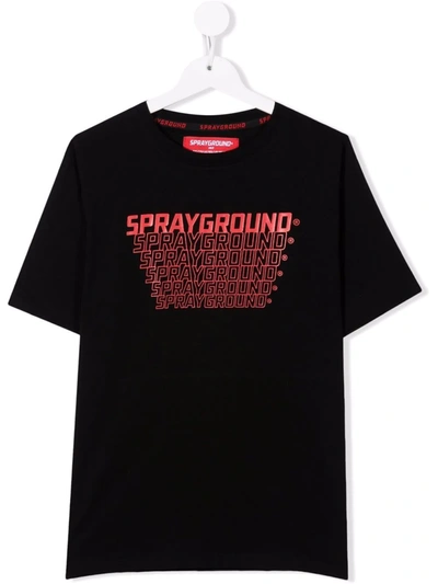 Sprayground Kid Teen Logo-print Cotton T-shirt In Black