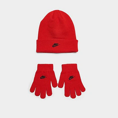 Nike Kids' Futura Beanie Hat And Gloves Set In Red