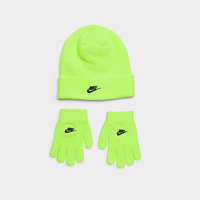 Nike Kids' Futura Beanie Hat And Gloves Set In Neon Yellow