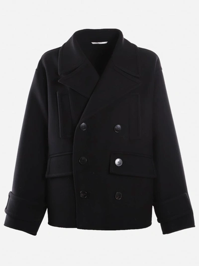 Valentino Dropped Shoulder Wool Blend Coat In Black