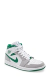 Jordan 1 Mid Se Basketball Shoe In 103 White/ Green-grey