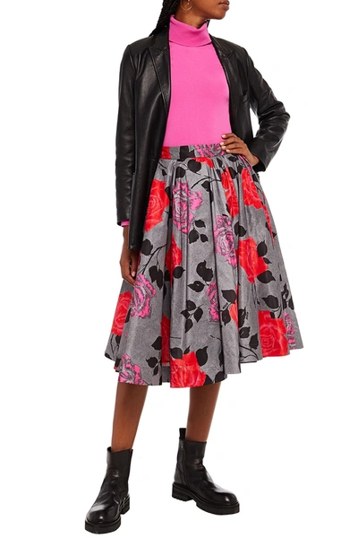 Msgm Gathered Floral-print Shell Skirt In Multi