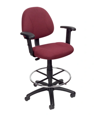 Boss Office Products Drafting Stool W/footring And Adjustable Arms In Red