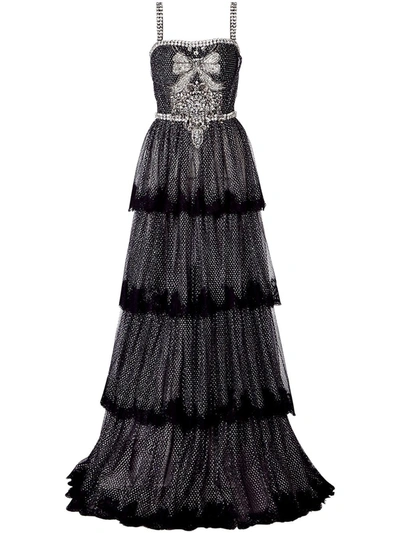 Dolce & Gabbana Bow Crystal-embellished Evening Gown In Silver