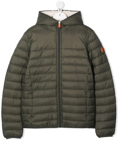 Save The Duck Teen Logo-patch Puffer Jacket In Green