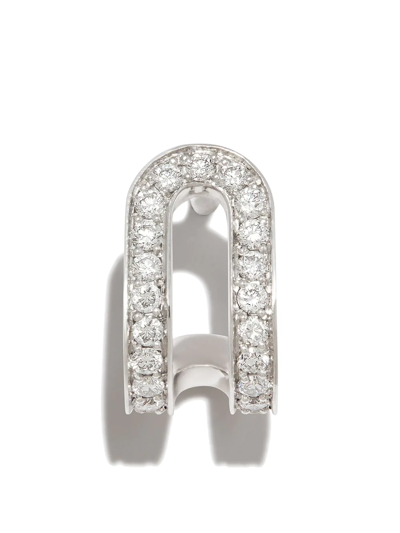 Jem 18k White Gold Étreintes Diamond Huggie Earring In Silver