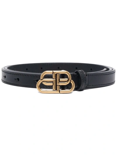 Balenciaga Bb Logo Buckle Belt In Black