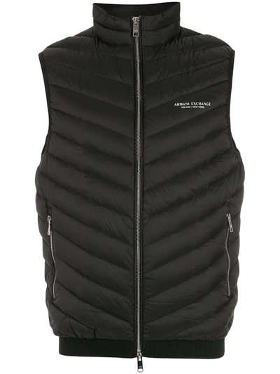 Armani Exchange Logo Quilted Gilet In Black