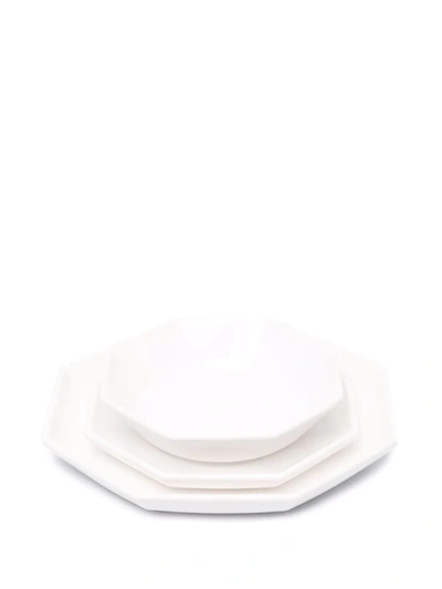 Off-white Octagonal Three-piece Lunch Set In White